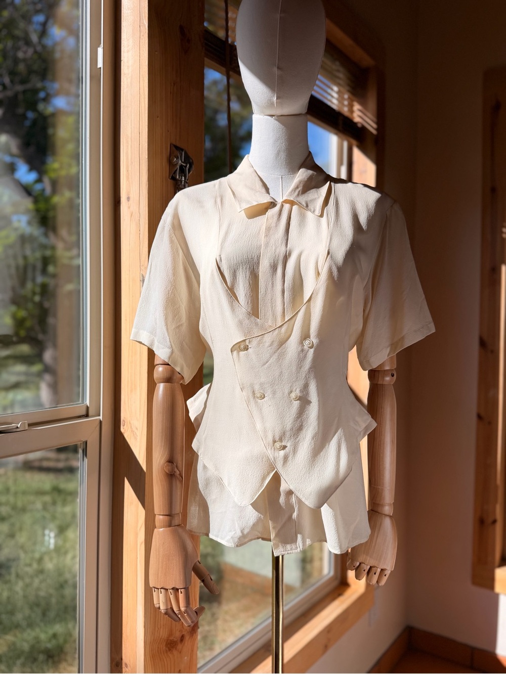 Vintage MATSUDA Nicole Japan Silk & Wool Ivory Archive Blouse Size M